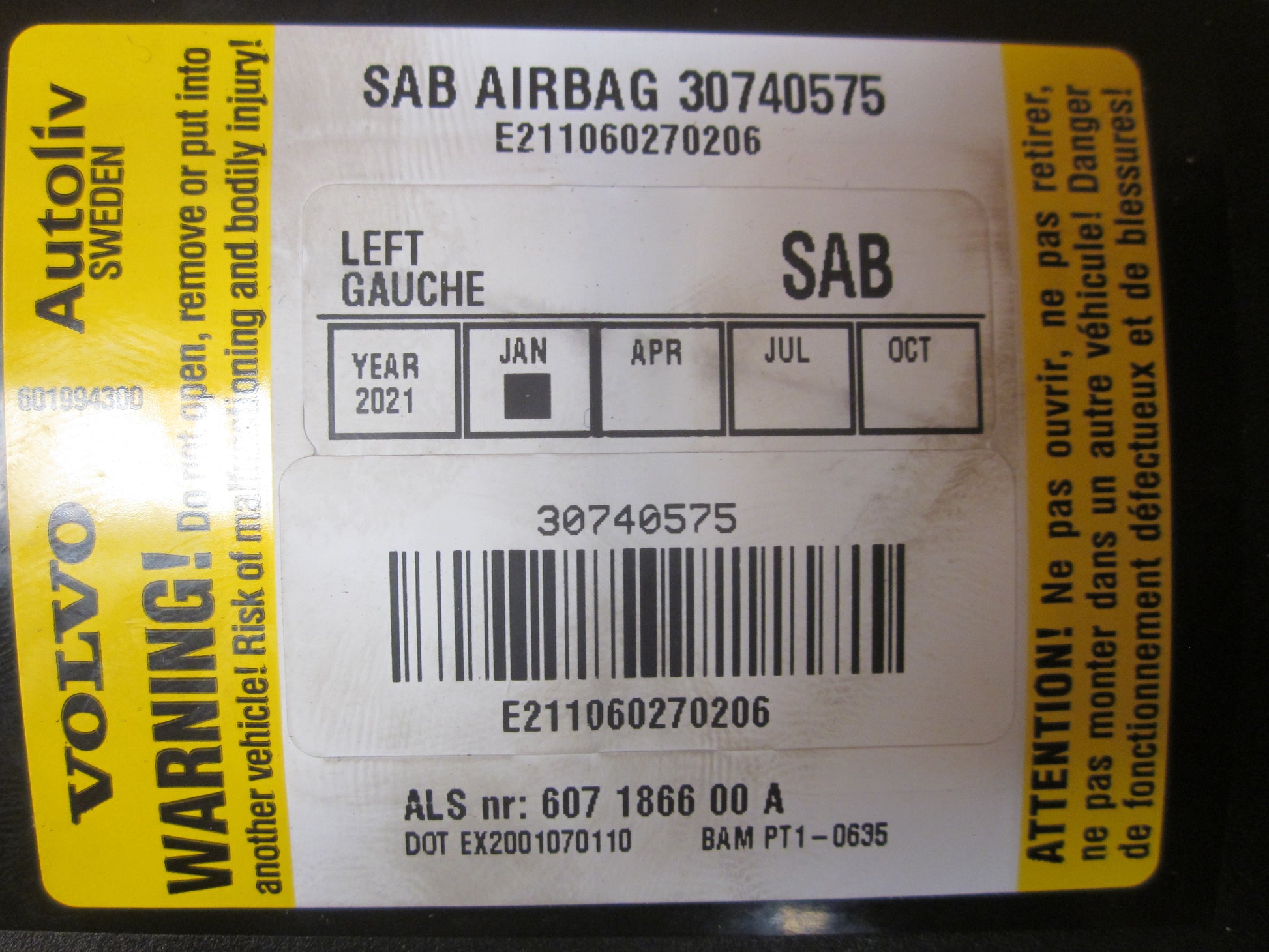 Brugt Volvo S40/V50 (04-12) Airbag Side med kun 80.000 Km. fra Autogenbrug / Autoophug